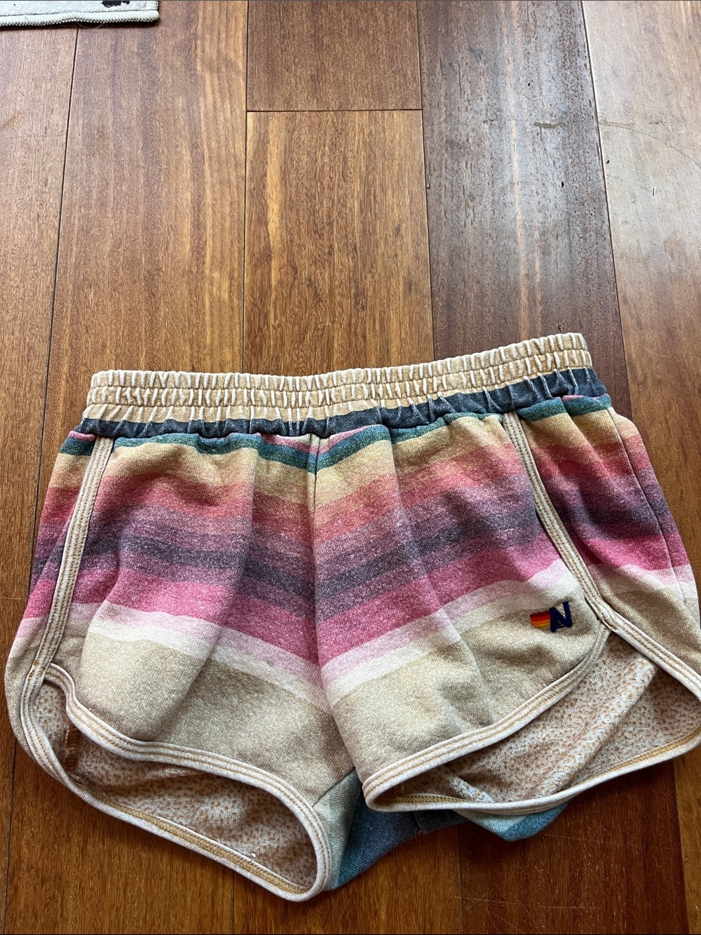 Aviator Nation Striped Terry Shorts - Pink, Cream & Blue